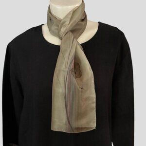 Pier 100% Silk Taupe Hand Painted Flower Rectangle Scarf